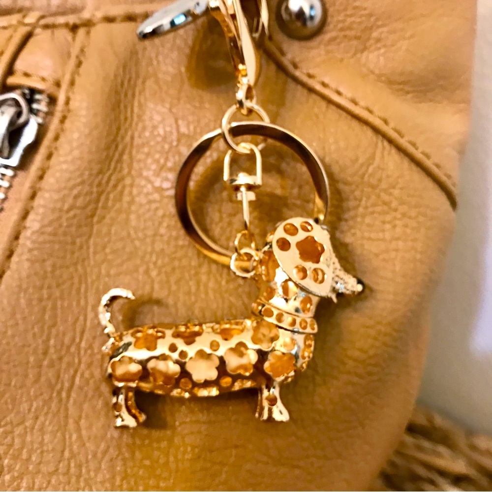 NWOT Gold w-SIlver Rhinestones Dachshund Dog Purse Charm! - Picture 8 of 8